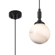Notte 12cm Pendant, 1 Light G9, IP44, Satin Black/Grey/White Round Marble Effect Glass