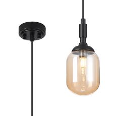 Notte 9cm Pendant, 1 Light G9, IP44, Satin Black/Amber Smooth Tubular Glass