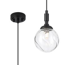 Notte 12cm Pendant, 1 Light G9, IP44, Satin Black/Clear Waved Round Glass