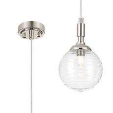 Notte 12cm Pendant, 1 Light G9, IP44, Polished Nickel/Clear Ribbed Round Glass