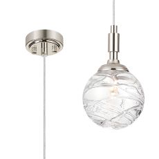 Notte 12cm Pendant, 1 Light G9, IP44, Polished Nickel/Clear Dune Effect Round Glass