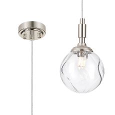 Notte 12cm Pendant, 1 Light G9, IP44, Polished Nickel/Clear Waved Round Glass
