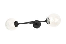 Notte Ceiling/Wall Light Linear, 2 Light G9, IP44, Satin Black/Clear Ribbed Round Glass