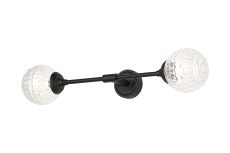 Notte Ceiling/Wall Light Linear, 2 Light G9, IP44, Satin Black/Clear Cross Pattern Round Glass