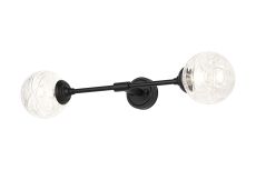 Notte Ceiling/Wall Light Linear, 2 Light G9, IP44, Satin Black/Clear Dune Effect Round Glass