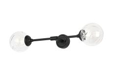 Notte Ceiling/Wall Light Linear, 2 Light G9, IP44, Satin Black/Clear Waved Round Glass