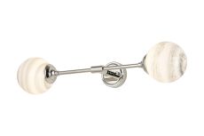 Notte Ceiling/Wall Light Linear, 2 Light G9, IP44, Polished Nickel/Grey/White Round Marble Effect Glass
