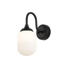 Notte Curved Arm Wall Light, 1 Light G9, IP44, Satin Black/Opal Smooth Tubular Glass