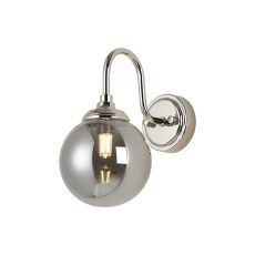 Notte Curved Arm Wall Light, 1 Light G9, IP44, Polished Nickel/Smoke Smooth Round Glass