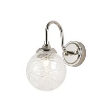 Notte Curved Arm Wall Light, 1 Light G9, IP44, Polished Nickel/Clear Dune Effect Round Glass