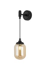 Notte Adjustable Wall Light, 1 Light G9, IP44, Satin Black/Amber Smooth Tubular Glass