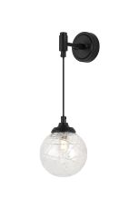 Notte Adjustable Wall Light, 1 Light G9, IP44, Satin Black/Clear Dune Effect Round Glass