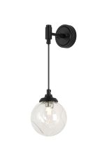 Notte Adjustable Wall Light, 1 Light G9, IP44, Satin Black/Clear Waved Round Glass