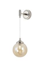 Notte Adjustable Wall Light, 1 Light G9, IP44, Polished Nickel/Amber Smooth Round Glass