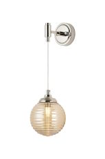 Notte Adjustable Wall Light, 1 Light G9, IP44, Polished Nickel/Amber Ribbed Round Glass