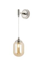 Notte Adjustable Wall Light, 1 Light G9, IP44, Polished Nickel/Amber Smooth Tubular Glass
