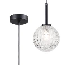 Gana 12cm Adjustable Pendant, 1 Light G9, IP44, Satin Black/Clear Cross Pattern Round Glass