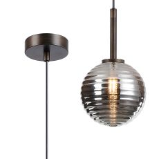 Gana 12cm Adjustable Pendant, 1 Light G9, IP44, Bronze/Smoke Ribbed Round Glass