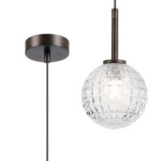 Gana 12cm Adjustable Pendant, 1 Light G9, IP44, Bronze/Clear Cross Pattern Round Glass