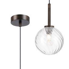 Gana 12cm Adjustable Pendant, 1 Light G9, IP44, Bronze/Clear Swirl Round Glass