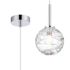 Gana 12cm Adjustable Pendant, 1 Light G9, IP44, Polished Chrome/Clear Dune Effect Round Glass