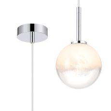 Gana 12cm Adjustable Pendant, 1 Light G9, IP44, Polished Chrome/White Two-Tone Snow Specks Round Glass