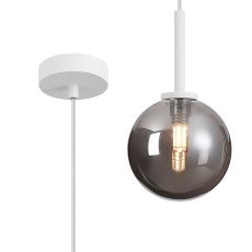 Gana 12cm Adjustable Pendant, 1 Light G9, IP44, Satin White/Smoke Smooth Round Glass