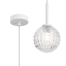 Gana 12cm Adjustable Pendant, 1 Light G9, IP44, Satin White/Clear Cross Pattern Round Glass