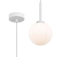 Gana 12cm Adjustable Pendant, 1 Light G9, IP44, Satin White/Opal Round Segment Glass