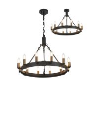 Stella 66cm Semi Flush/Pendant, 12 Light E14, Satin Black/Gun Metal