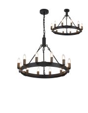 Stella 66cm Semi Flush/Pendant, 12 Light E14, Satin Black/Pewter