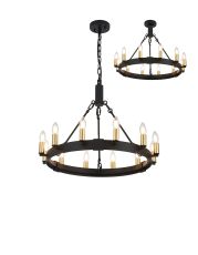 Stella 66cm Semi Flush/Pendant, 12 Light E14, Satin Black/Satin Gold