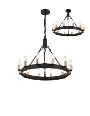 Stella 66cm Semi Flush/Pendant, 12 Light E14, Satin Black/Satin Nickel