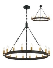 Stella 97cm Semi Flush/Pendant, 18 Light E14, Satin Black/Brass (ITEM REQUIRES CONSTRUCTION)