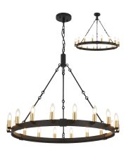 Stella 97cm Semi Flush/Pendant, 18 Light E14, Satin Black/Satin Gold (ITEM REQUIRES CONSTRUCTION)