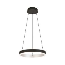 Chiara 40cm Round Pendant, 36W LED, Remote Control Tuneable White 3000-6000K, 2200lm, Black Faux Leather/Brushed Antique Silver, 3yrs Wrnty