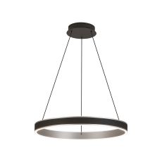 Chiara 59cm Round Pendant, 45W LED, Remote Control Tuneable White 3000-6000K, 3000lm, Black Faux Leather/Brushed Antique Silver, 3yrs Wrnty