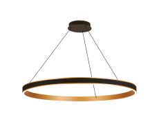 Chiara 1m Round Pendant, 90W LED, Remote Control Tuneable White 3000-6000K, 4500lm, Black Faux Leather/Brushed Gold, 3yrs Wrnty