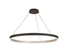 Chiara 1m Round Pendant, 90W LED, Remote Control Tuneable White 3000-6000K, 4500lm, Black Faux Leather/Brushed Antique Silver, 3yrs Wrnty