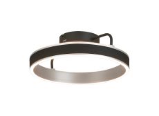Chiara 40cm Round Ceiling, 36W LED, Remote Control Tuneable White 3000-6000K, 2200lm Black Faux Leather/Brushed Antique Silver, 3yrs Wrnty