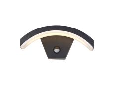 Faro Arch Wall Lamp With PIR Sensor, 1 x 7W LED, 3000K, 500lm, IP54, Matt Black/Opal, 3yrs Warranty