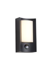 Faro Rectangular Curve Wall Lamp With PIR Sensor, 1 x 6W LED, 3000K, 400lm, IP54, Matt Black/Opal, 3yrs Warranty