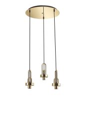 Urasawa 45cm 2m Round 3 Light Pendant, (FRAME ONLY), 3 x E27, French Gold / Matt Black