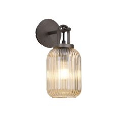 Urasawa Wall Light Switched, 1 x E27, Aged Pewter With 14cm Tubular Ribbed Glass, Champagne