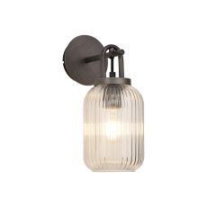 Urasawa Wall Light Switched, 1 x E27, Aged Pewter With 14cm Tubular Ribbed Glass, Clear