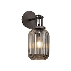 Urasawa Wall Light Switched, 1 x E27, Aged Pewter With 14cm Tubular Ribbed Glass, Smoked