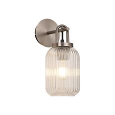 Urasawa Wall Light Switched, 1 x E27, Antique Silver With 14cm Tubular Ribbed Glass, Clear