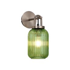 Urasawa Wall Light Switched, 1 x E27, Antique Silver With 14cm Tubular Ribbed Glass, Green