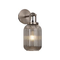 Urasawa Wall Light Switched, 1 x E27, Antique Silver With 14cm Tubular Ribbed Glass, Smoked