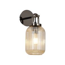Urasawa Wall Light Switched, 1 x E27, Black Chrome With 14cm Tubular Ribbed Glass, Champagne
